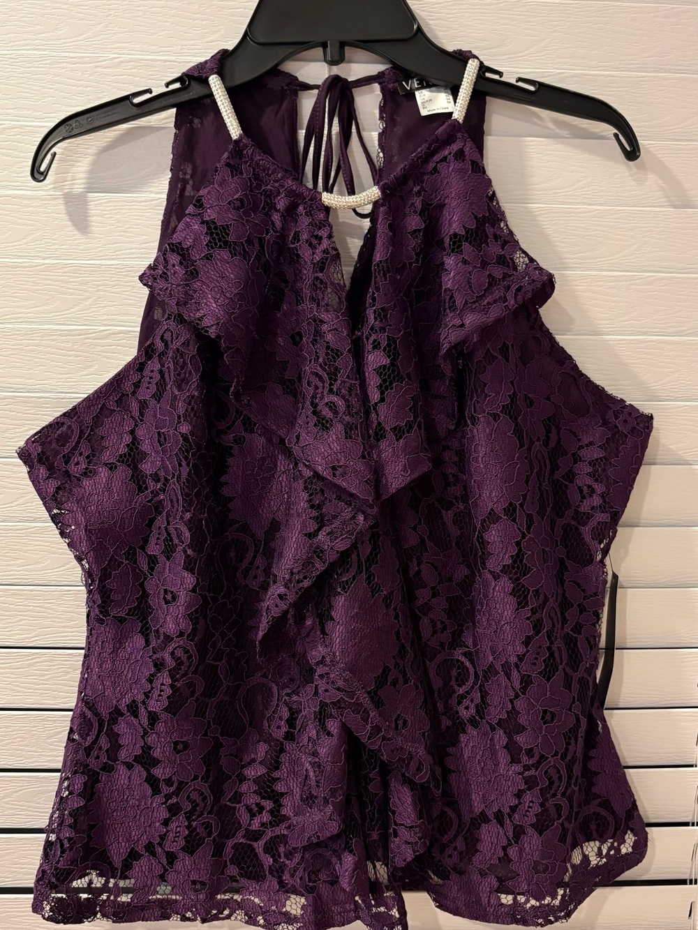Venus Women’s Plum Lace Halter Top with Beaded Neckline. New with tags.